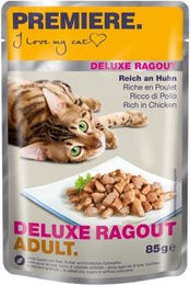 Produktbild von Premiere Deluxe Ragout Adult Katzenfutter mit Huhn Stückchen in Sauce 88x85 g - 88 x 85 g