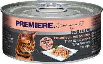 Produktbild von Premiere Fine Filets Naturell Thunfisch mit Shrimps Katzenfutter glutenfrei 12x80 g - 12 x 80 g