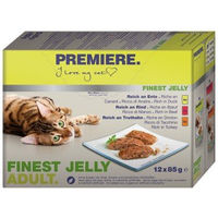 Produktbild von Premiere Finest Jelly Katzenfutter Adult Stückchen in Gelee Ente Rind Truthahn Getreidefrei 12x85g - 12 x 85 g