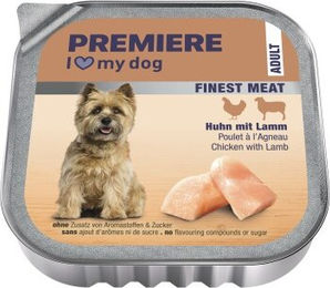 Produktbild von Premiere Finest Meat Nassfutter Hund Adult Huhn mit Lamm Stückchen in Sauce ohne Zucker und Farbstoffe 10x150 g