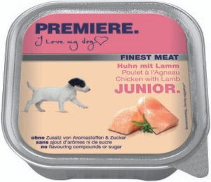 Produktbild von Premiere Finest Meat Nassfutter Hund Junior Huhn mit Lamm Stückchen in Sauce ohne Zucker 10x150 g - 10 x 150 g