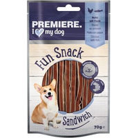 Produktbild von PREMIERE Fun Snack Sandwich Huhn mit Seelachs Trockenfleisch für Hunde 6x70 g ohne Farb-, Aroma- oder Konservierungsstoffe und ohne Zucker - 6 x 70 g