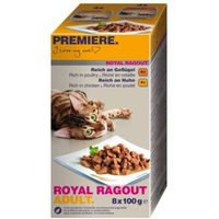 Produktbild von Premiere Katzenfutter Royal Ragout Geflügel und Huhn Stückchen in Sauce getreidefrei 8x100g