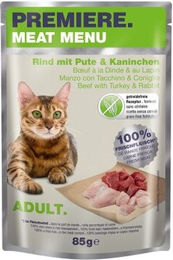 Produktbild von Premiere Meat Menu Adult Katzenfutter Rind mit Pute und Kaninchen getreidefrei und ohne Zucker 24x85 g - 24 x 85 g