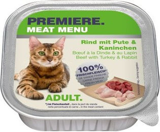 Produktbild von Premiere Meat Menu Adult Nassfutter für Katzen Rind mit Pute und Kaninchen getreidefrei ohne Zucker 64x100 g - 64 x 100 g