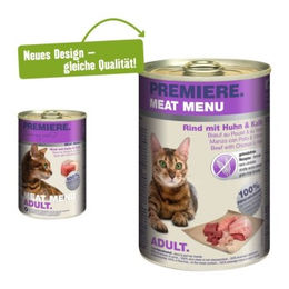 Premiere Meat Menu Katzen Nassfutter Adult Rind Kalb und Huhn getreidefrei 12x400 g - 12 x 400 g – Bild 1 von 2