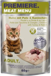 Produktbild von Premiere Meat Menu Katzenfutter Adult Huhn mit Pute und Kaninchen getreidefrei 12x85 g - 12 x 85 g