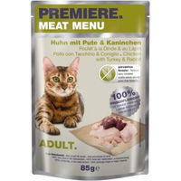 Produktbild von Premiere Meat Menu Katzenfutter Adult Huhn mit Pute und Kaninchen getreidefrei 12x85 g - 12 x 85 g