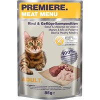 Produktbild von Premiere Meat Menu Katzenfutter Adult Rind und Geflügelkomposition getreidefrei ohne Zucker 12x85 g - 12 x 85 g