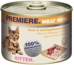 Produktbild von Premiere Meat Menu Kitten Mousse Rind und Geflügel getreidefrei ohne Zucker 12x200 g - 12 x 200 g
