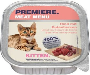 Produktbild von Premiere Meat Menu Kitten Nassfutter Rind mit Putenherzen Getreidefrei 64x100 g - 64 x 100 g