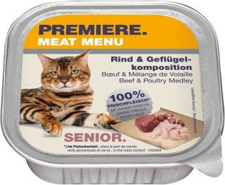 Premiere Meat Menu Senior Katzenfutter Rind und Geflügel Stückchen in Sauce getreidefrei 16x100 g – Bild 1 von 1