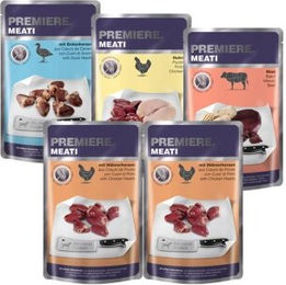 Produktbild von PREMIERE Meati Adult Mixpaket 5x500g Stückchen in Sauce Huhn Rind Ente Getreidefrei - 5 x 500 g