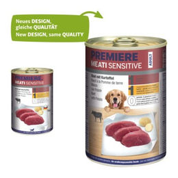 Produktbild von PREMIERE Meati Sensitive Hund Nassfutter Rind und Kartoffel Stückchen in Sauce getreidefrei und glutenfrei 24x400 g - 24 x 400 g
