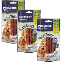Produktbild von PREMIERE Nutri Snack Wrapped Sticks Belohnungssnack für Hunde verschiedene Sorten Rind und Huhn glutenfrei laktosefrei 3x80 g
