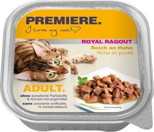 Produktbild von Premiere Royal Ragout Huhn Stückchen in Sauce für Katzen 64x100 g ohne Farb- und Aromastoffe sowie Konservierungsstoffe - 64 x 100 g