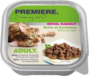 Produktbild von Premiere Royal Ragout Kaninchen Stückchen in Sauce 64x100 g ohne Farb- und Aromastoffe sowie Konservierungsstoffe