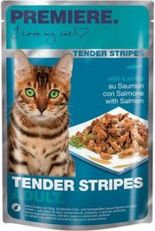 Produktbild von Premiere Tender Stripes Katzen Nassfutter Lachs Stückchen in Sauce 112x85 g - 112 x 85 g