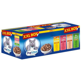 PreVital Katzen Futter Multipack XXL Box mit Kalb Fisch und Huhn für adulte Katzen 48 x 100 g – Bild 1 von 3