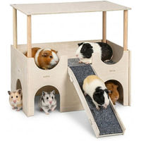 Produktbild von PRIISF Nagerhaus aus Holz mit Plattform und Treppe für Meerschweinchen, Hamster und Kleintiere