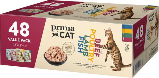 Produktbild von PrimaCat Classic Katzenfutter Stückchen in Soße Mix 48 x 85 g getreidefrei ohne Zucker