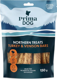 Produktbild von PrimaDog Northern Snack Belohnungssnack für Hunde mit Truthahn und Wildfleisch Getreidefrei (150 g)