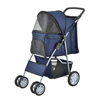 Produktbild von pro.tec Hundewagen Niceville Pet Stroller Buggy für kleine Rassen inklusive Regenschutz und Einkaufstasche Blau - 1 Stk.