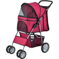 Produktbild von pro.tec Hundewagen Niceville Pet Stroller für kleine Rassen in Rot mit Regenschutz und wasserabweisendem Polyester - 15 kg