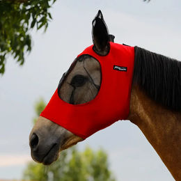 Produktbild von Pro-Tech Fliegenhaube für Pferde aus dehnbarem Lycra in Rot Größe M