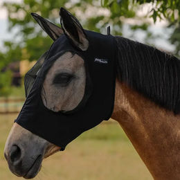 Produktbild von Pro-Tech Fliegenhaube für Pferde aus dehnbarem Lycra in Schwarz Größe S