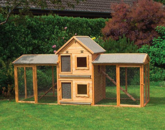 Promadino Kleintiervilla Maxi aus Massivholz mit Erweiterung und 2 Auslaufgehegen in Braun, 277 x 101 x 140 cm – Bild 1 von 1