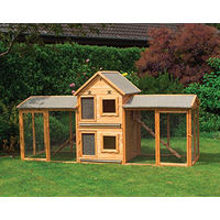 Produktbild von Promadino Kleintiervilla Maxi aus Massivholz mit Erweiterung und 2 Auslaufgehegen in Braun, 277 x 101 x 140 cm