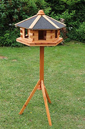 Promadino Vogelhaus Fehmarn aus Holz mit Fußkreuzständer in Braun – Bild 1 von 2