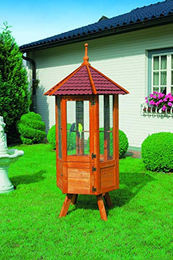Promadino Vogelvoliere 6-eckig aus Holz mit Bitumendach in Braun – Bild 1 von 4