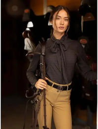 Produktbild von PS of Sweden Delilah Reitshirt für Damen mit langen Ärmeln und Schleife Schwarz XL