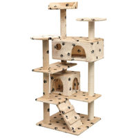 Produktbild von PUEAZU Katzen-Kratzbaum mit Pfoten-Aufdruck in Beige 125 cm