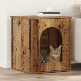 PUEAZU Katzenhaus aus Altholz mit Kratzbaum 53 x 52 x 62 cm – Bild 1 von 1