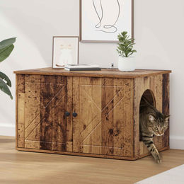PUEAZU Katzenhaus aus Altholz mit Kratzbaum 85 x 55 x 50,5 cm – Bild 1 von 1