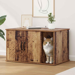 PUEAZU Katzenhaus aus Altholz mit Kratzbaum 85 x 55 x 50,5 cm – Bild 1 von 1