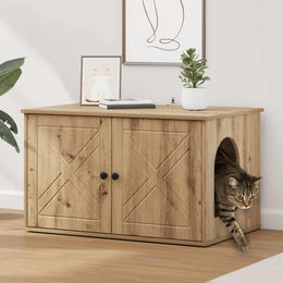 PUEAZU Katzenhaus aus Eiche Holzwerkstoff 85 x 55 x 50,5 cm mit Kratzbaum – Bild 1 von 1