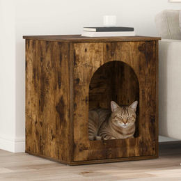 PUEAZU Katzenhaus Räuchereiche aus Holzwerkstoff 53 x 52 x 62 cm mit Kratzbaum – Bild 1 von 1