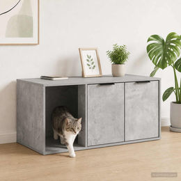 PUEAZU Katzenkiste Möbel Betongrau 100 x 49 x 45 cm aus Holzwerkstoff – Bild 1 von 1