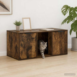 PUEAZU Katzenkiste Möbel in Räuchereiche aus Holzwerkstoff 100 x 49 x 45 cm – Bild 1 von 1