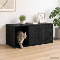 Produktbild von PUEAZU Katzenkiste Möbel in Schwarz und Eichen-Optik mit Kratzbäumen 100 x 49 x 45 cm