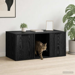 PUEAZU Katzenkiste Möbel in Schwarz und Eichen-Optik mit Kratzbäumen 100 x 49 x 45 cm – Bild 1 von 1