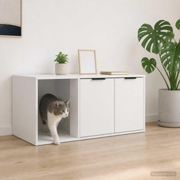 PUEAZU Katzenkiste Möbel Weiß 100 x 49 x 45 cm aus Holzwerkstoff – Bild 1 von 1