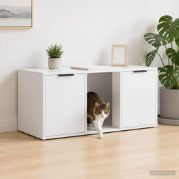 PUEAZU Katzenkiste Möbel Weiß 100 x 49 x 45 cm aus Holzwerkstoff – Bild 1 von 1