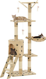 PUEAZU Katzenkratzbaum mit Sisal in Beige und Pfoten-Aufdruck 138 cm – Bild 1 von 1