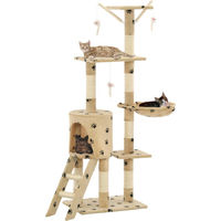 Produktbild von PUEAZU Katzenkratzbaum mit Sisal in Beige und Pfoten-Aufdruck 138 cm