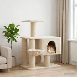PUEAZU Katzennbaum mit Sisal-Kratzsäulen in Creme 96 cm – Bild 1 von 1